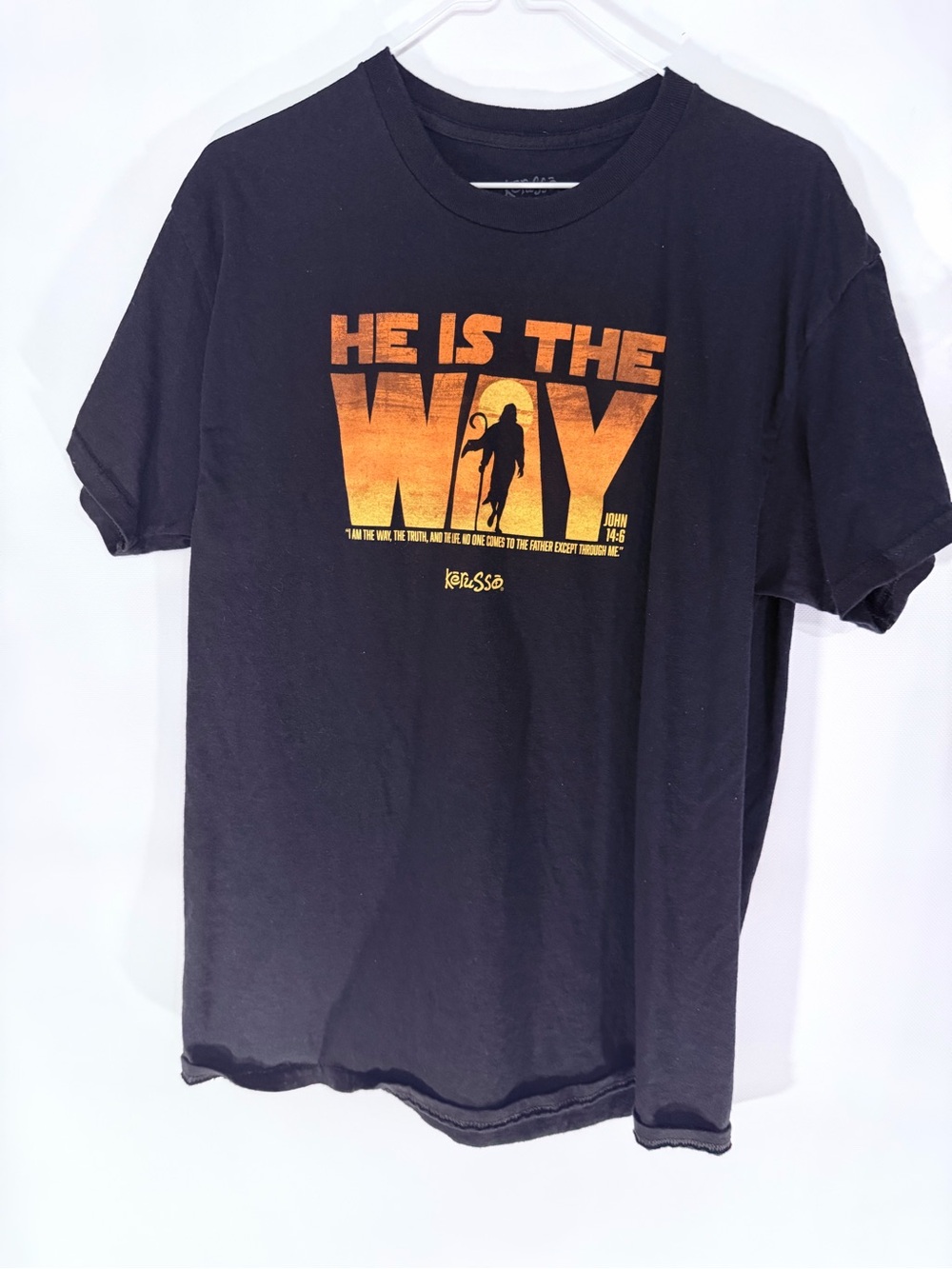 Russ Black Short-Sleeve Tee with Orange Gradient 'He Is The Way' Graphic